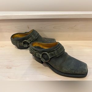 Frye suede belted harness mules, women’s size 7